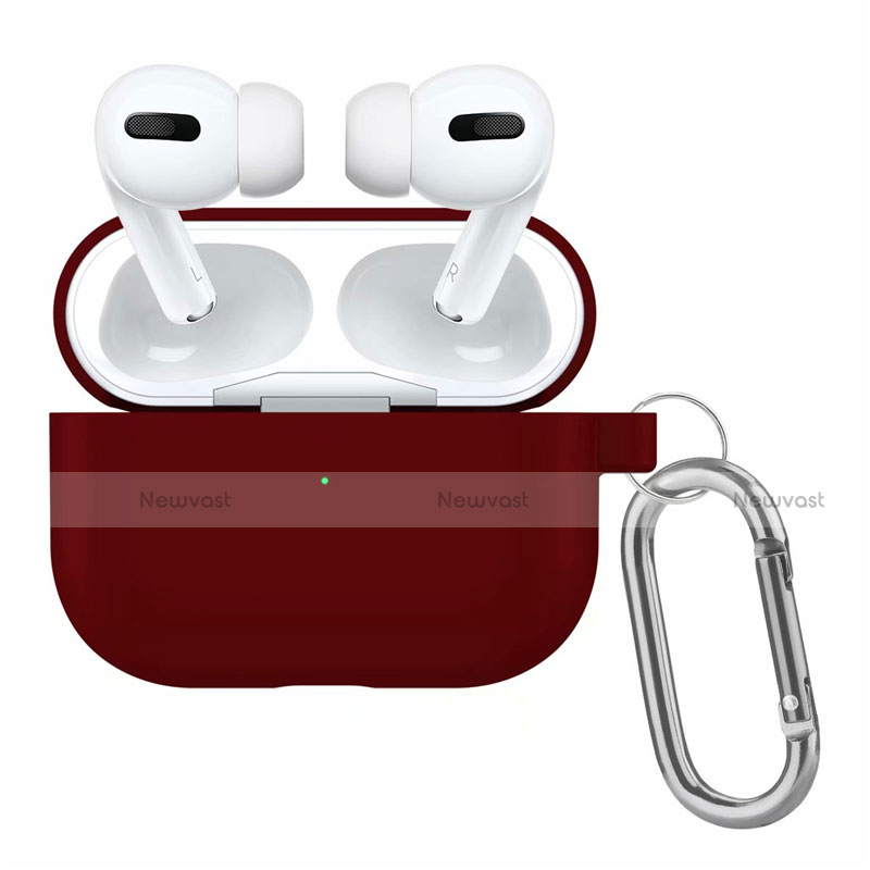 Protective Silicone Case Skin for OnePlus AirPods Pro Charging Box with Keychain Red Wine