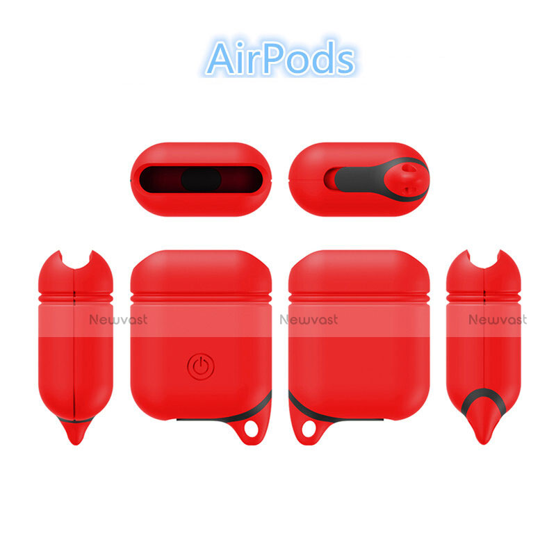 Protective Silicone Cover Skin for Apple Airpods Charging Box with Keychain Z02 Red