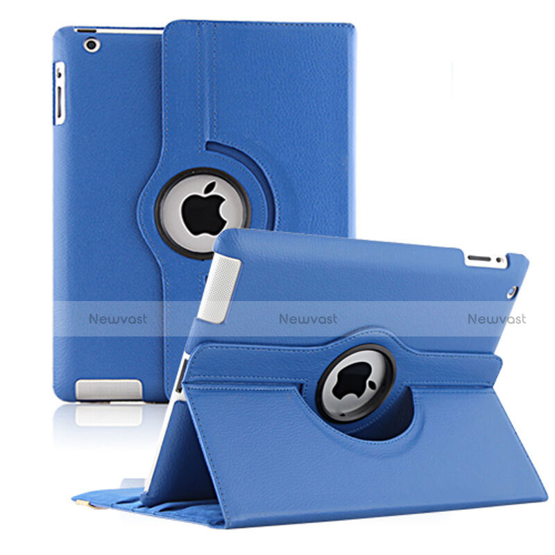 Rotating Stands Flip Leather Case for Apple iPad 2 Blue