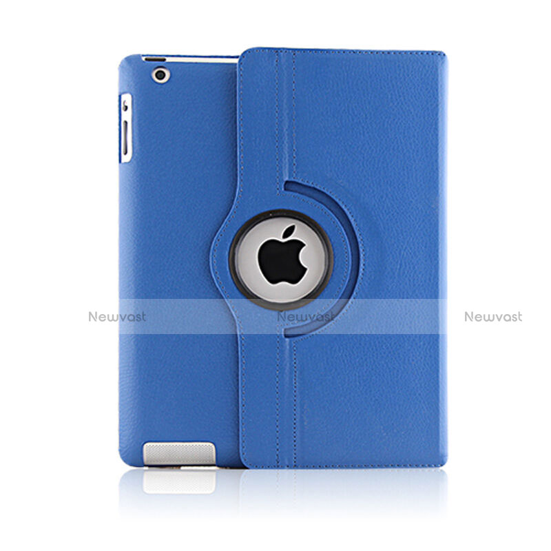 Rotating Stands Flip Leather Case for Apple iPad 2 Blue