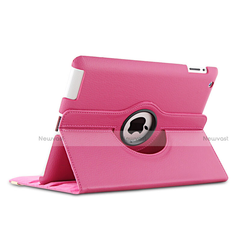 Rotating Stands Flip Leather Case for Apple iPad 2 Hot Pink