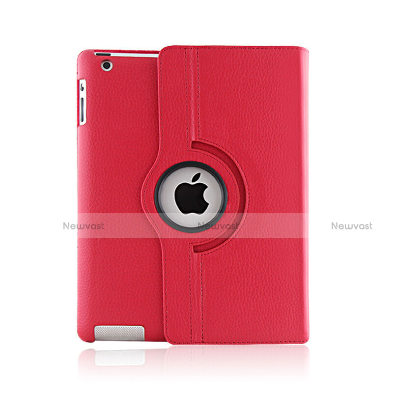 Rotating Stands Flip Leather Case for Apple iPad 2 Red