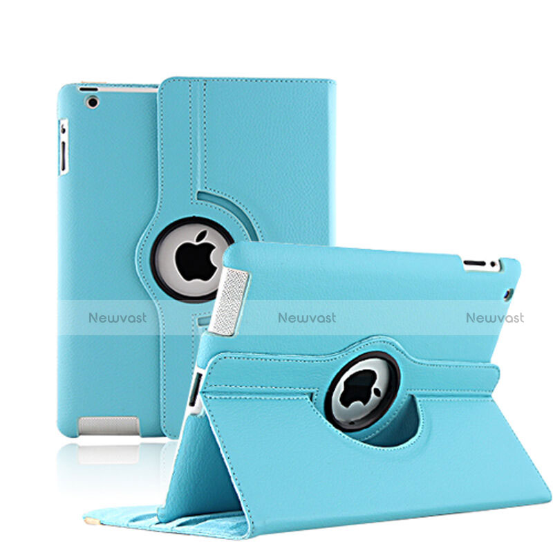 Rotating Stands Flip Leather Case for Apple iPad 4 Sky Blue