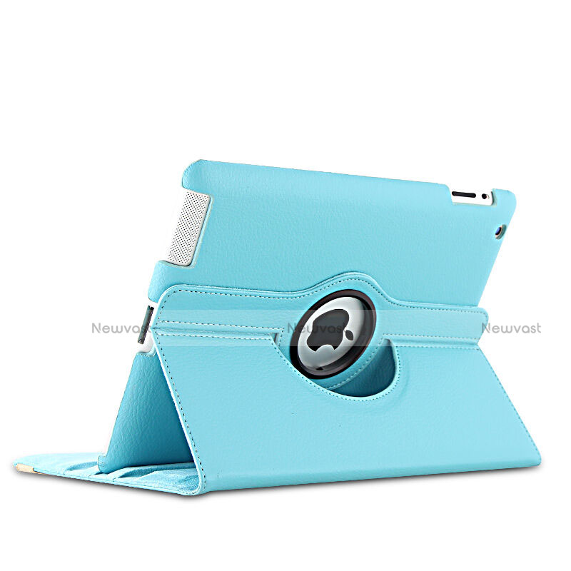 Rotating Stands Flip Leather Case for Apple iPad 4 Sky Blue