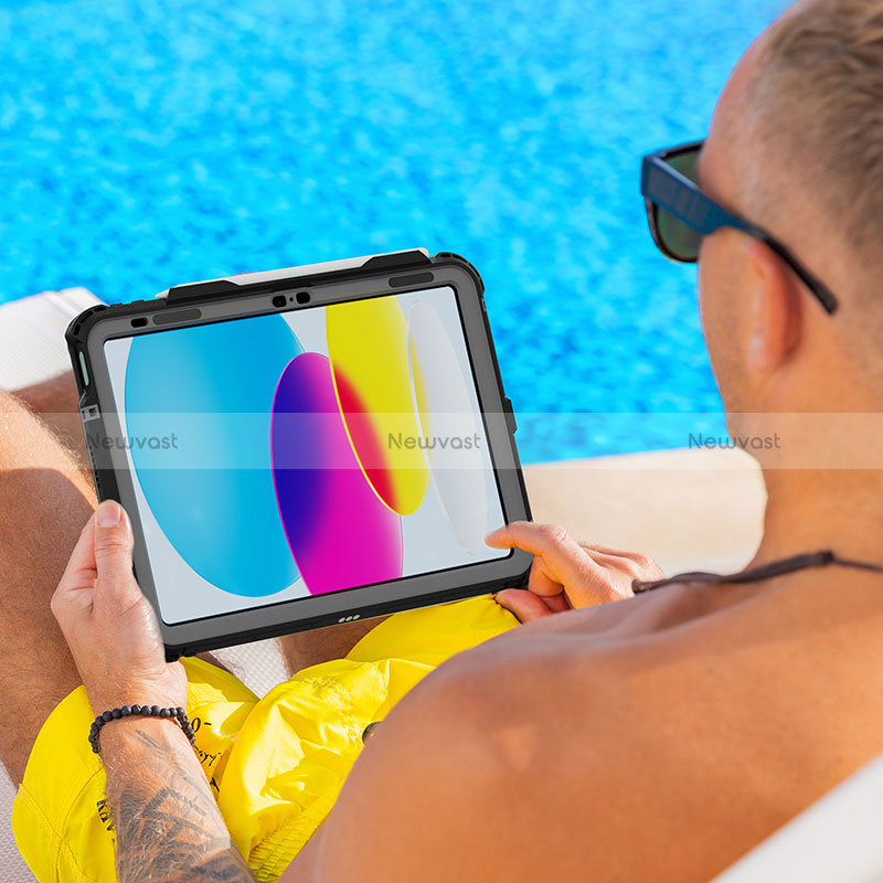 Silicone and Plastic Waterproof Cover Case 360 Degrees Underwater Shell for Apple iPad 10.9 (2022) Black