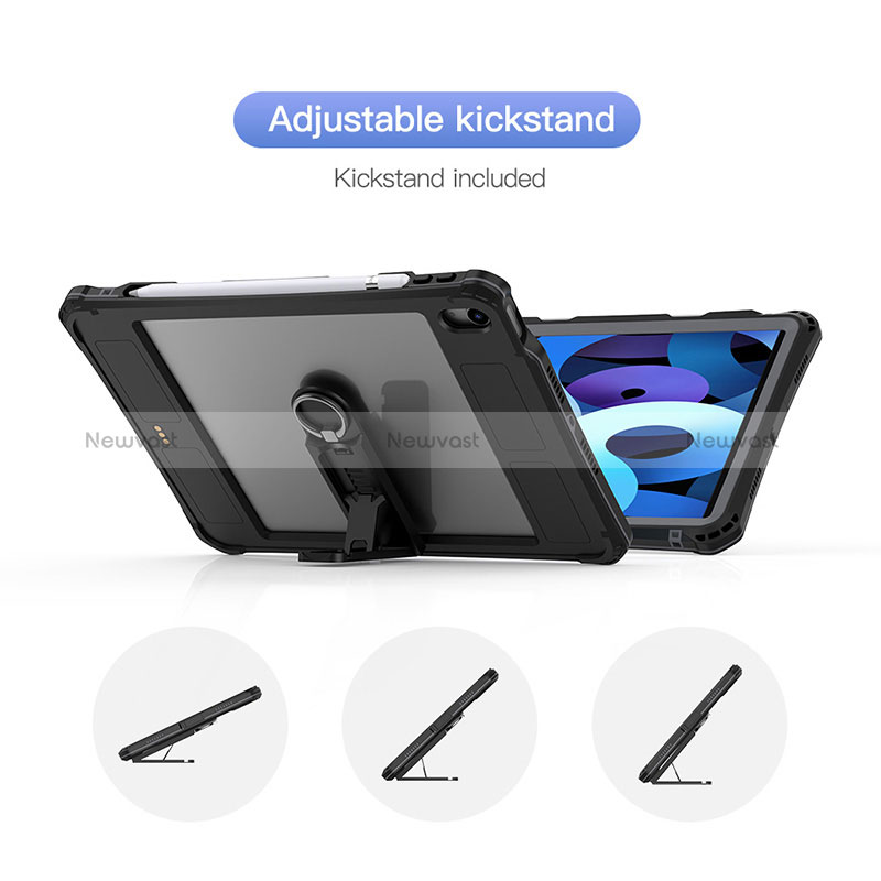 Silicone and Plastic Waterproof Cover Case 360 Degrees Underwater Shell for Apple iPad Air 5 10.9 (2022) Black