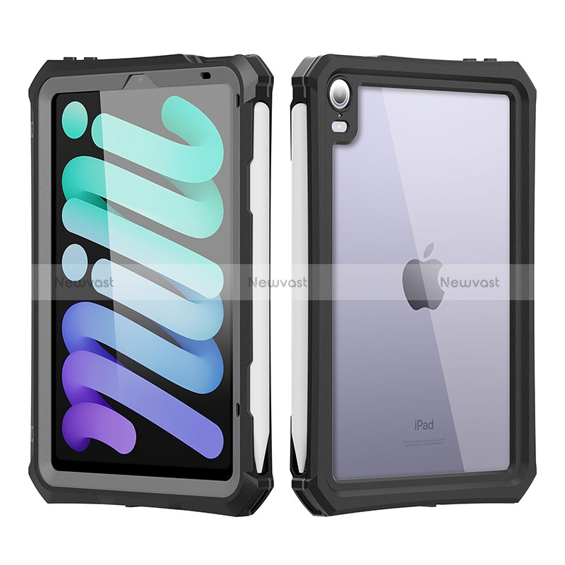 Silicone and Plastic Waterproof Cover Case 360 Degrees Underwater Shell for Apple iPad Mini 6 Black