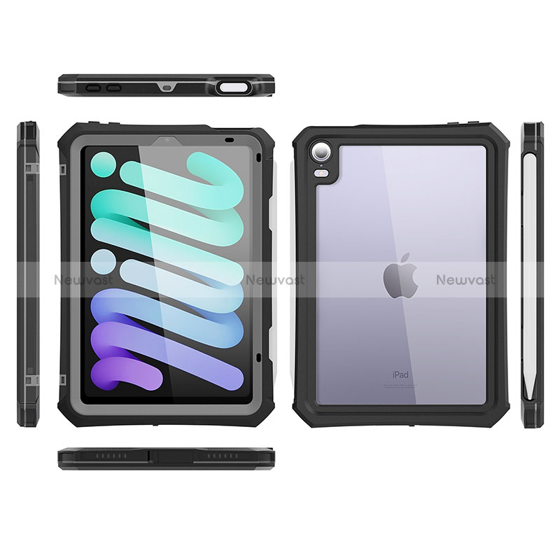 Silicone and Plastic Waterproof Cover Case 360 Degrees Underwater Shell for Apple iPad Mini 6 Black