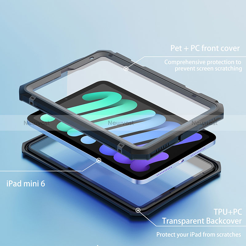 Silicone and Plastic Waterproof Cover Case 360 Degrees Underwater Shell for Apple iPad Mini 6 Black