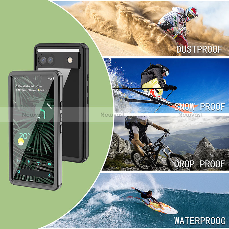 Silicone and Plastic Waterproof Cover Case 360 Degrees Underwater Shell for Google Pixel 6a 5G Black