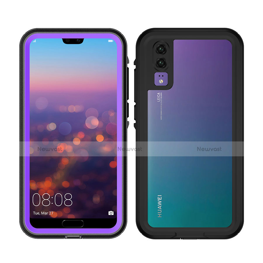 Silicone and Plastic Waterproof Cover Case 360 Degrees Underwater Shell for Huawei P20 Purple