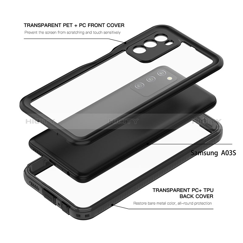 Silicone and Plastic Waterproof Cover Case 360 Degrees Underwater Shell for Samsung Galaxy A03s Black