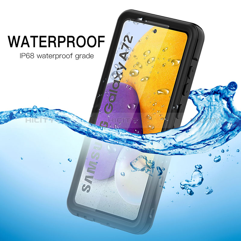 Silicone and Plastic Waterproof Cover Case 360 Degrees Underwater Shell for Samsung Galaxy A72 5G Black