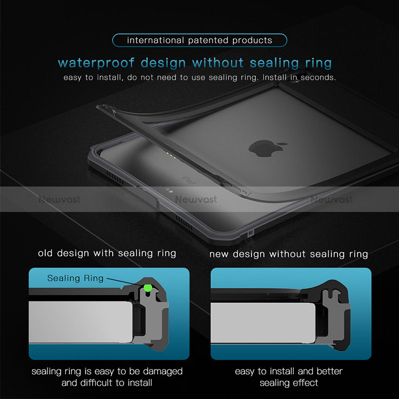 Silicone and Plastic Waterproof Cover Case 360 Degrees Underwater Shell W01 for Apple iPad Air 5 10.9 (2022) Black