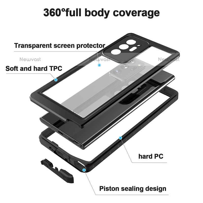 Silicone and Plastic Waterproof Cover Case 360 Degrees Underwater Shell W01 for Samsung Galaxy Note 20 Ultra 5G Black