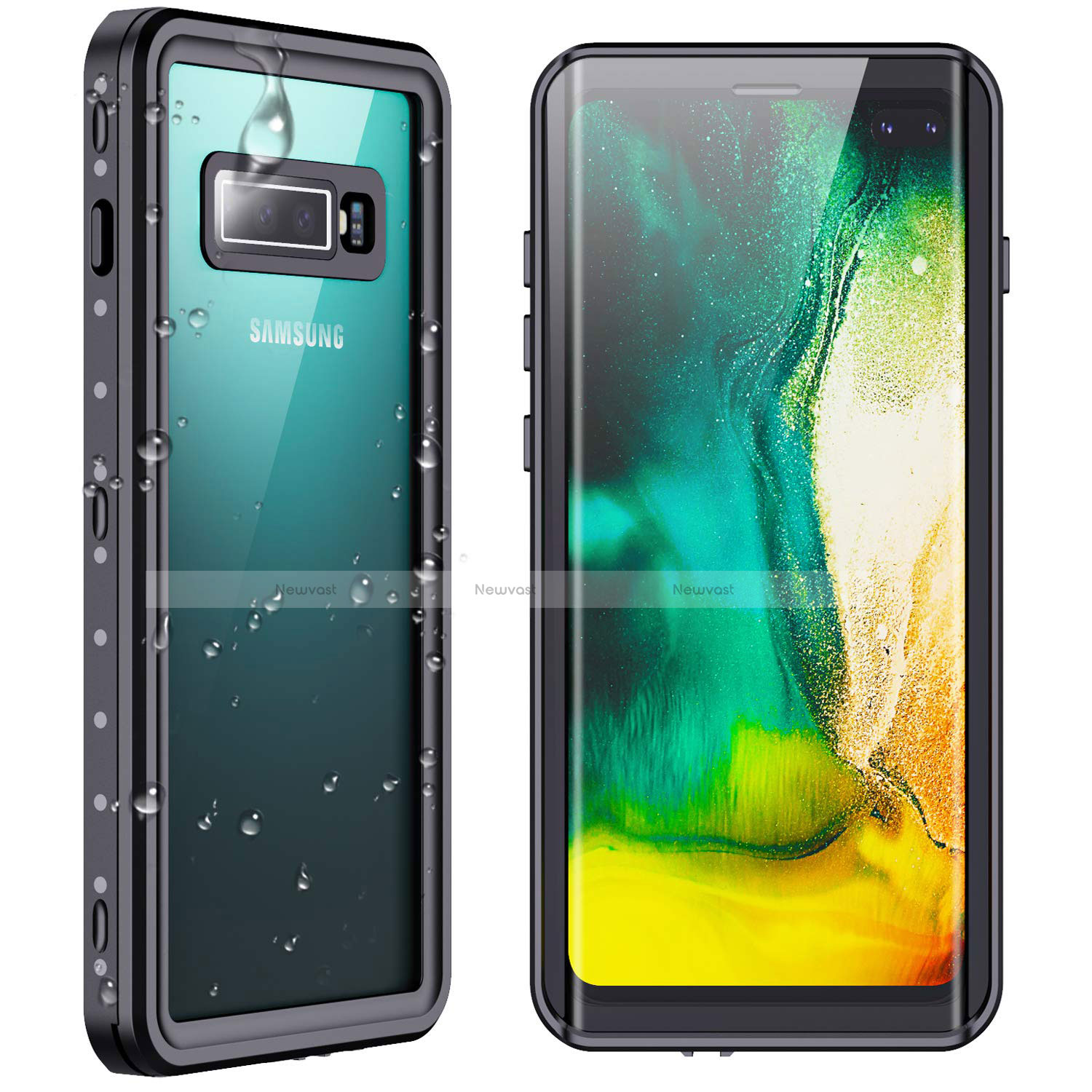 Silicone and Plastic Waterproof Cover Case 360 Degrees Underwater Shell W01 for Samsung Galaxy S10 Plus Black