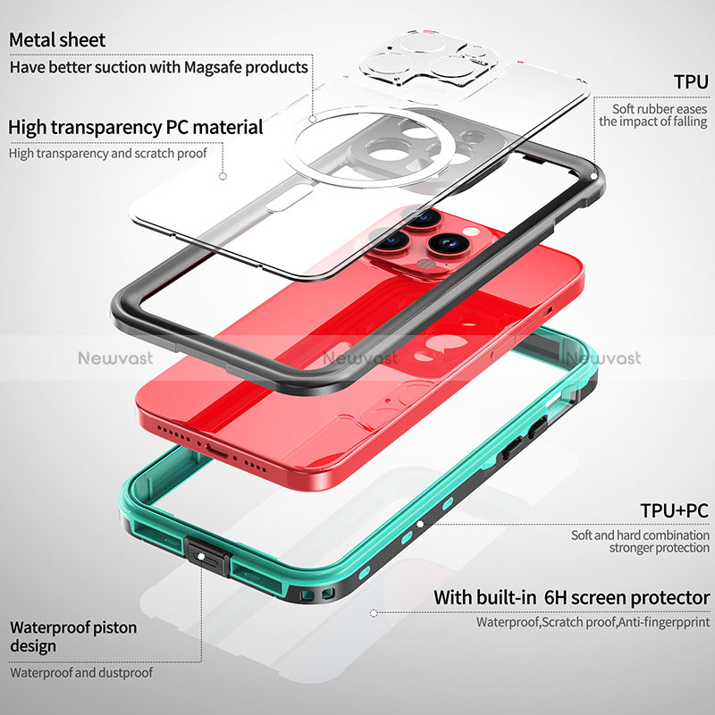 Silicone and Plastic Waterproof Cover Case 360 Degrees Underwater Shell with Mag-Safe Magnetic for Apple iPhone 13 Pro