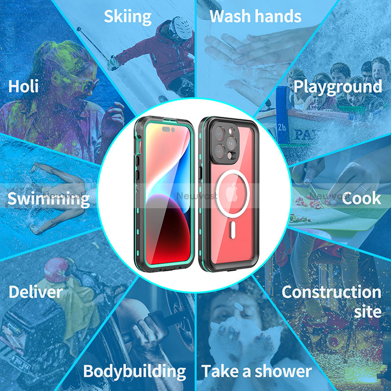 Silicone and Plastic Waterproof Cover Case 360 Degrees Underwater Shell with Mag-Safe Magnetic for Apple iPhone 13 Pro