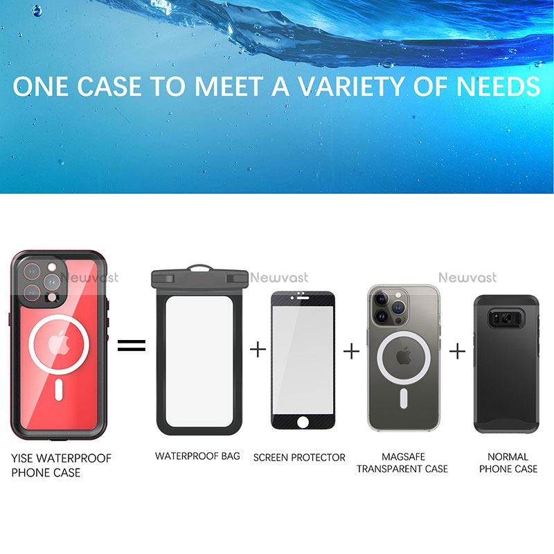 Silicone and Plastic Waterproof Cover Case 360 Degrees Underwater Shell with Mag-Safe Magnetic HJ1 for Apple iPhone 13 Pro Max