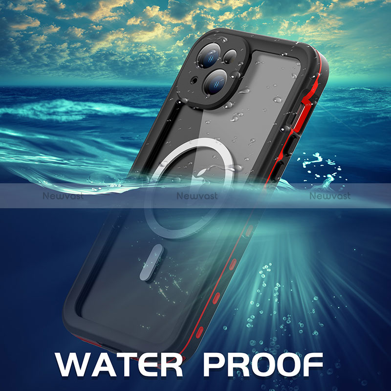 Silicone and Plastic Waterproof Cover Case 360 Degrees Underwater Shell with Mag-Safe Magnetic HJ1 for Apple iPhone 15