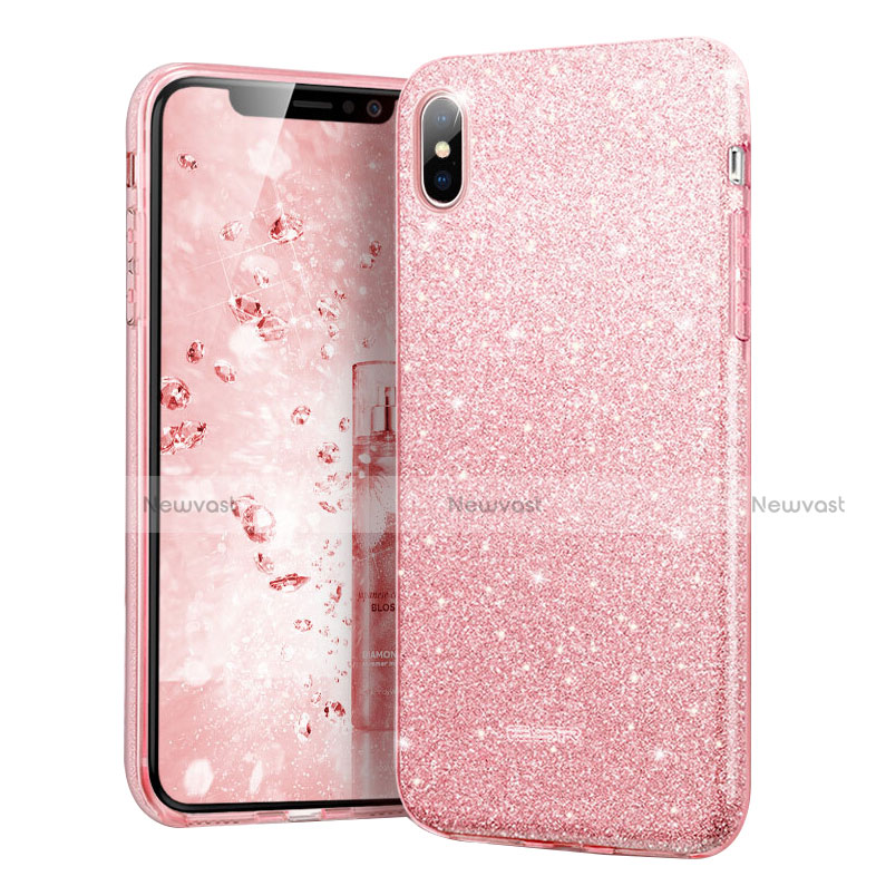 Silicone Candy Rubber Bling Bling Pattern Soft Cover for Apple iPhone Xs Max Pink