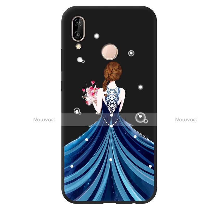 Silicone Candy Rubber Dress Party Girl Soft Case Cover for Huawei Nova 3e Blue