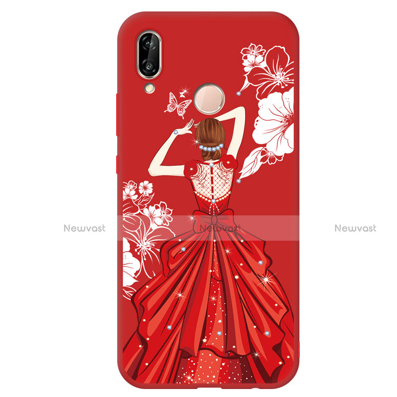 Silicone Candy Rubber Dress Party Girl Soft Case Cover for Huawei Nova 3e Red