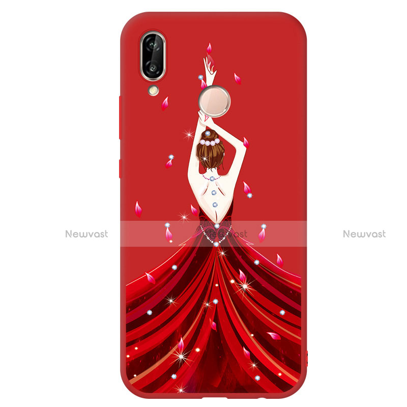 Silicone Candy Rubber Dress Party Girl Soft Case Cover S01 for Huawei P20 Lite Red