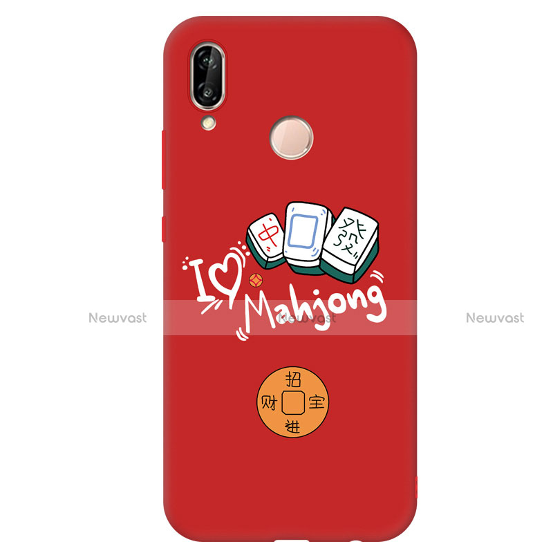 Silicone Candy Rubber Fashionable Pattern Soft Case Cover S01 for Huawei Nova 3e Red