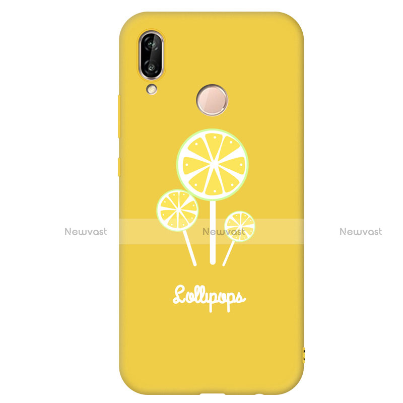 Silicone Candy Rubber Fashionable Pattern Soft Case Cover S01 for Huawei P20 Lite Yellow