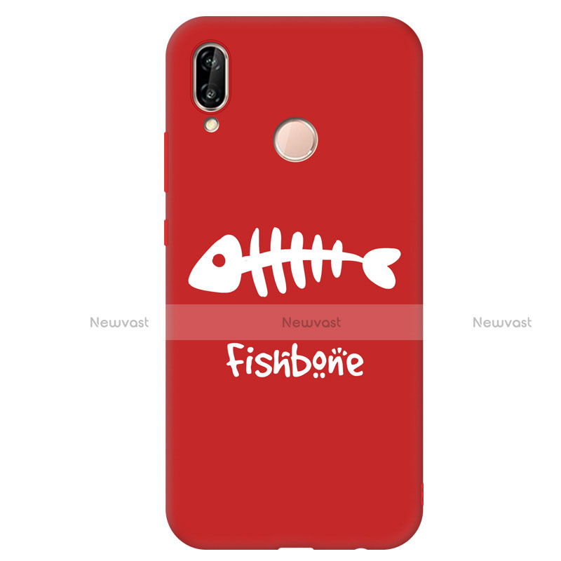 Silicone Candy Rubber Fashionable Pattern Soft Case Cover S02 for Huawei P20 Lite Red