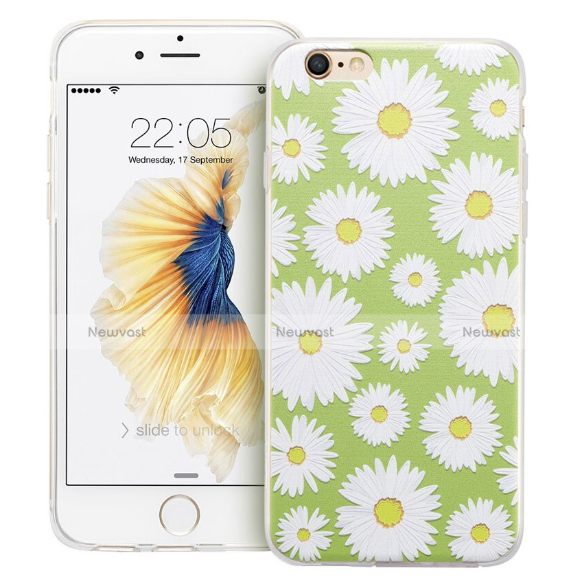 Silicone Candy Rubber Flowers Soft Case for Apple iPhone 6 Green