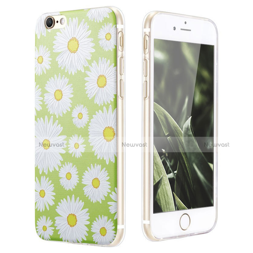 Silicone Candy Rubber Flowers Soft Case for Apple iPhone 6 Plus Green