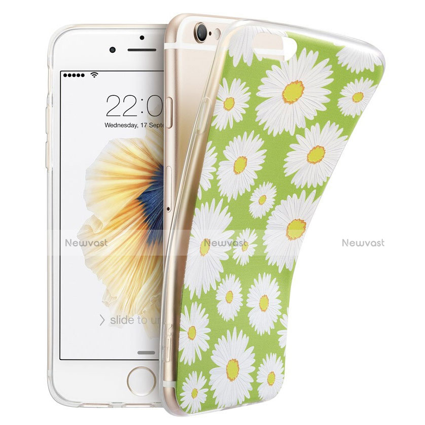 Silicone Candy Rubber Flowers Soft Case for Apple iPhone 6 Plus Green