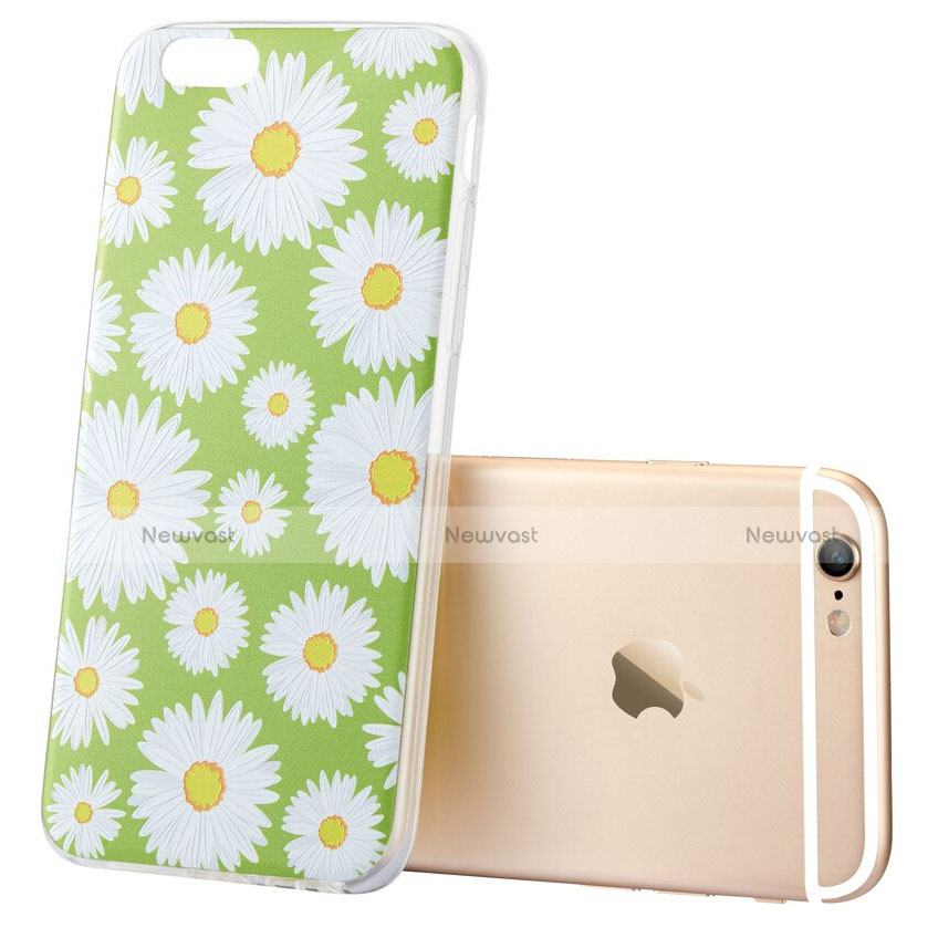 Silicone Candy Rubber Flowers Soft Case for Apple iPhone 6 Plus Green