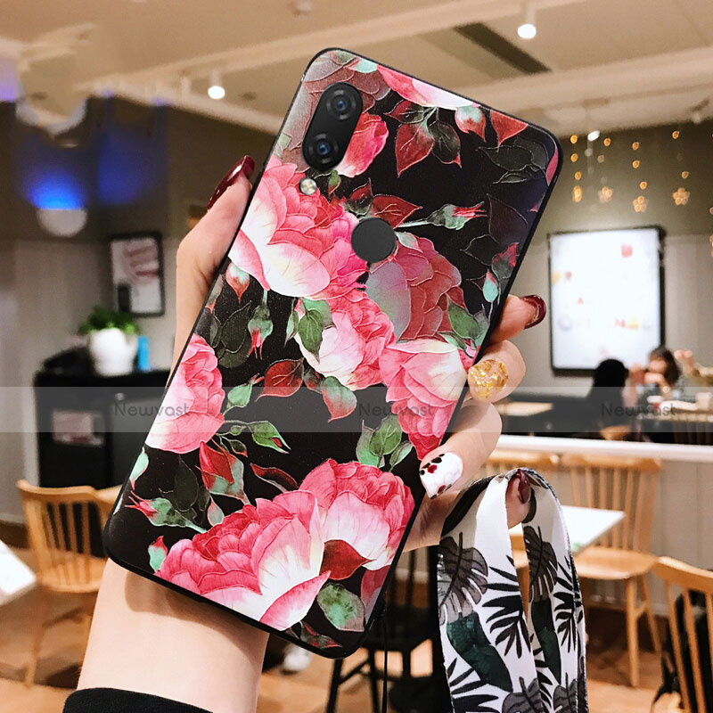 Silicone Candy Rubber Flowers Soft Case for Huawei P20 Lite Red