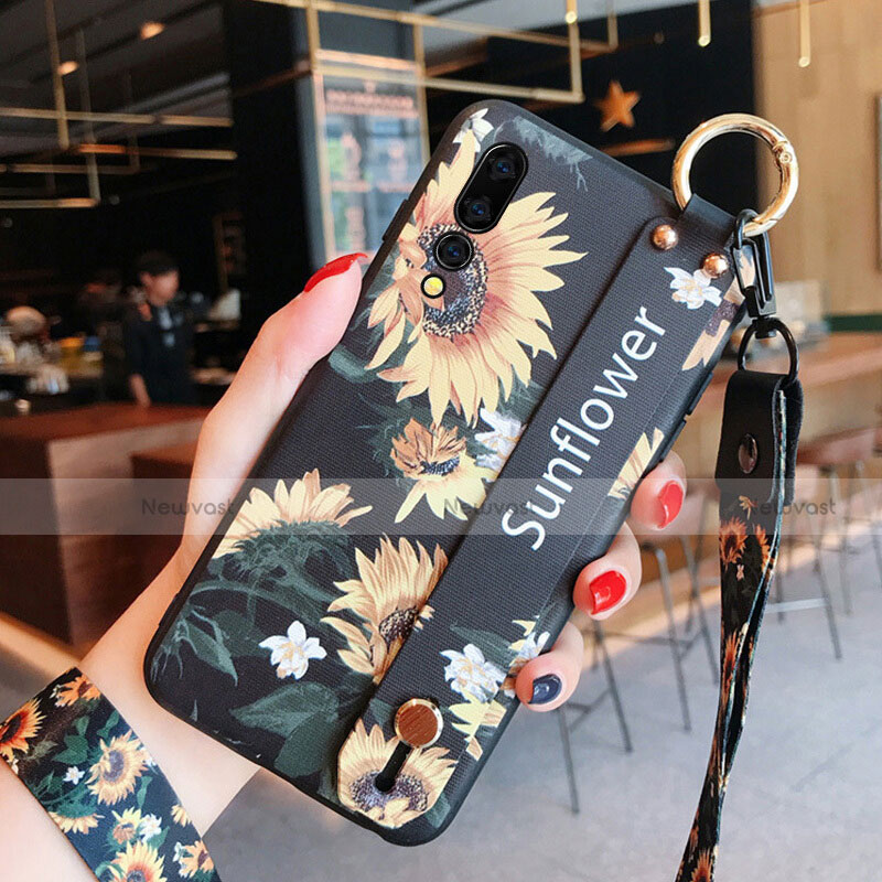 Silicone Candy Rubber Flowers Soft Case for Huawei P20 Pro Black