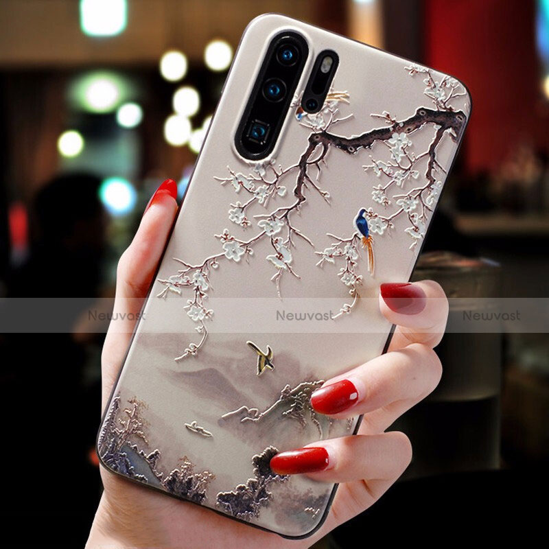 Silicone Candy Rubber Flowers Soft Case for Huawei P30 Pro Gray