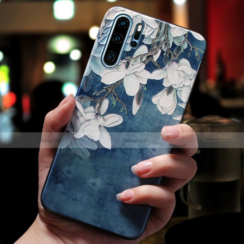 Silicone Candy Rubber Flowers Soft Case for Huawei P30 Pro New Edition Blue