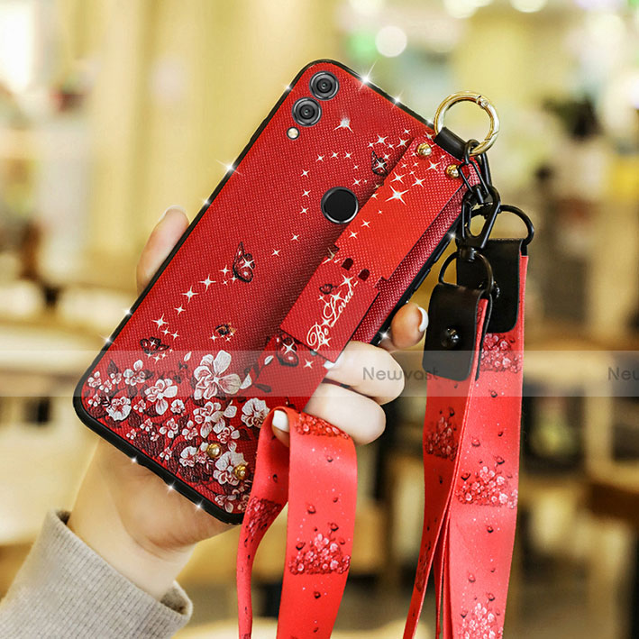 Silicone Candy Rubber Flowers Soft Case S01 for Huawei Honor 8X Red