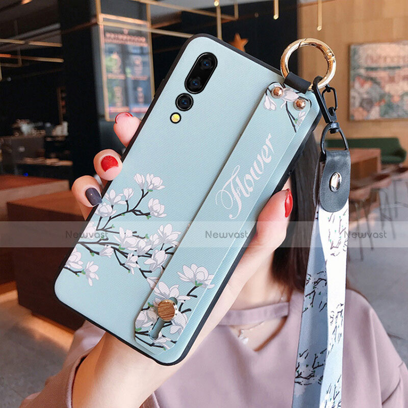 Silicone Candy Rubber Flowers Soft Cover for Huawei P20 Pro Cyan