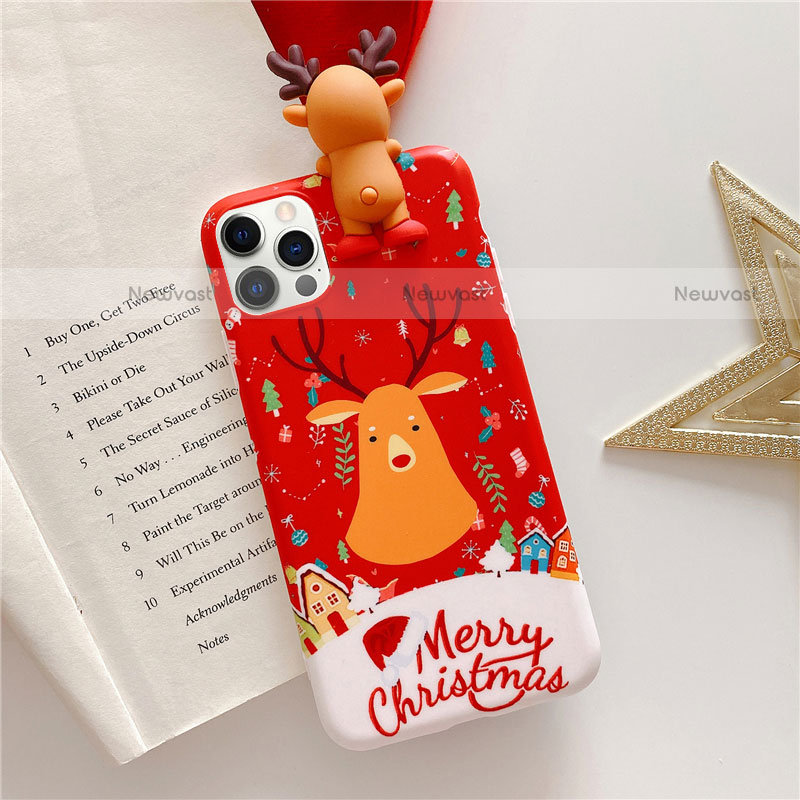 Silicone Candy Rubber Gel Christmas Pattern Soft Case Cover S01 for Apple iPhone 12 Pro Red