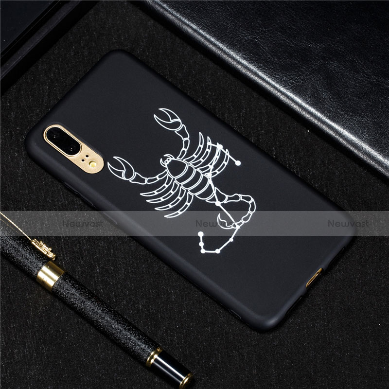 Silicone Candy Rubber Gel Constellation Soft Case Cover S04 for Huawei P20 Black