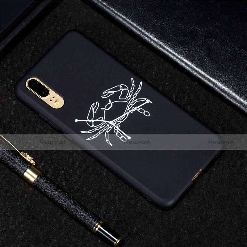 Silicone Candy Rubber Gel Constellation Soft Case Cover S08 for Huawei P20 Black