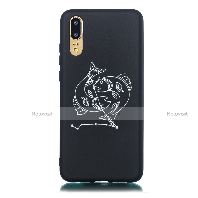 Silicone Candy Rubber Gel Constellation Soft Case Cover S12 for Huawei P20 Black