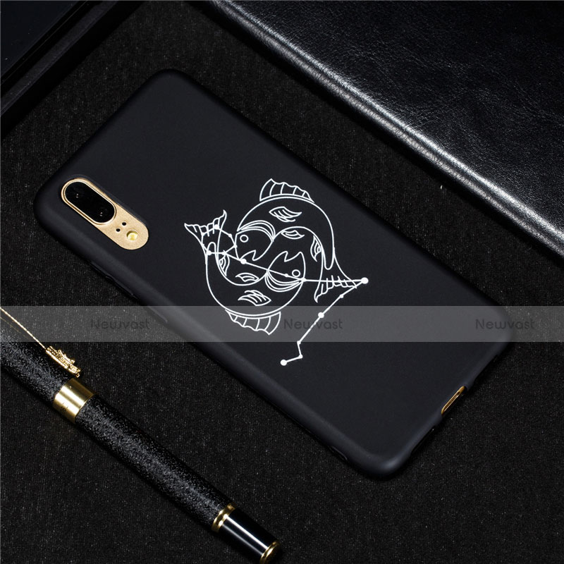 Silicone Candy Rubber Gel Constellation Soft Case Cover S12 for Huawei P20 Black