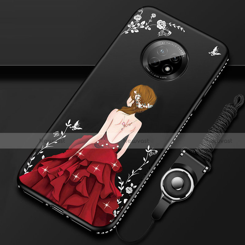 Silicone Candy Rubber Gel Dress Party Girl Soft Case Cover for Huawei Enjoy 20 Plus 5G Red and Black