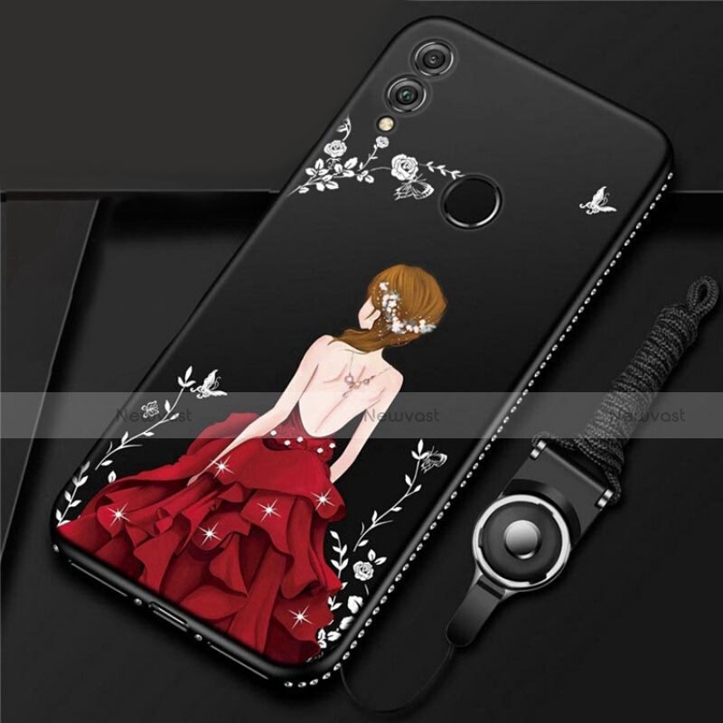 Silicone Candy Rubber Gel Dress Party Girl Soft Case Cover for Huawei Honor 10 Lite Dark Gray
