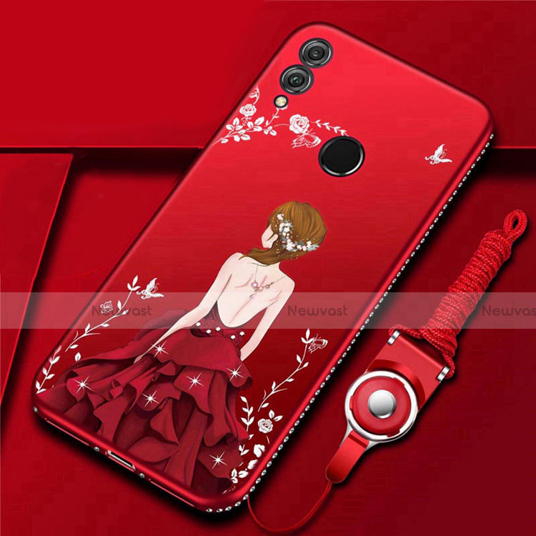 Silicone Candy Rubber Gel Dress Party Girl Soft Case Cover for Huawei Honor 10 Lite Red