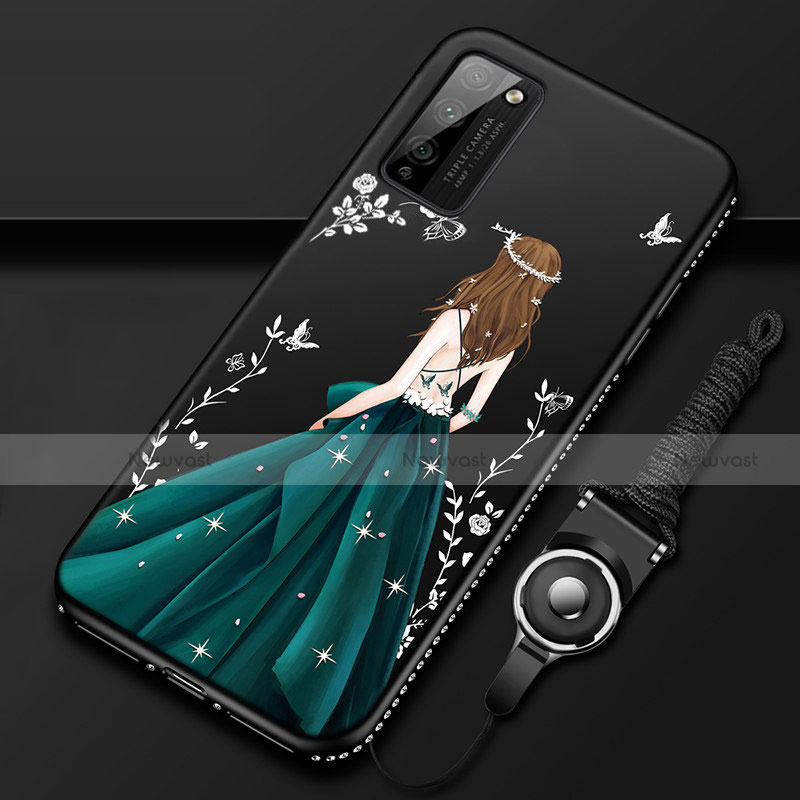 Silicone Candy Rubber Gel Dress Party Girl Soft Case Cover for Huawei Honor 30 Lite 5G Black